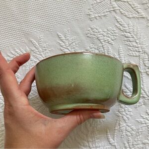 Vintage Frankoma prairie green soup bowl mug with handle